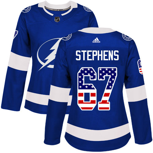 Adidas Tampa Bay Lightning #67 Mitchell Stephens Blue Home Authentic USA Flag Women Stitched NHL Jersey